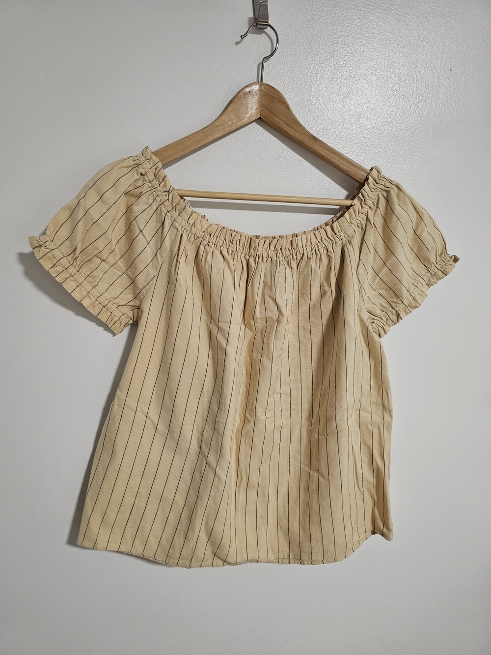 Icône Simons Cotton Linen Striped Blouse Ruffles Light Yellow Peach Size Large